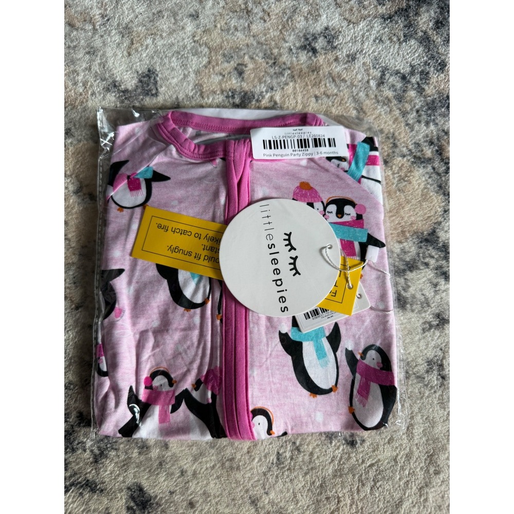 Little Sleepies Pink Penguin Party Zippy Bamboo Viscose Pajamas 3-6 Months new